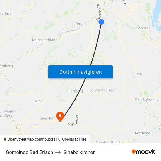 Gemeinde Bad Erlach to Sinabelkirchen map