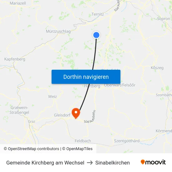 Gemeinde Kirchberg am Wechsel to Sinabelkirchen map