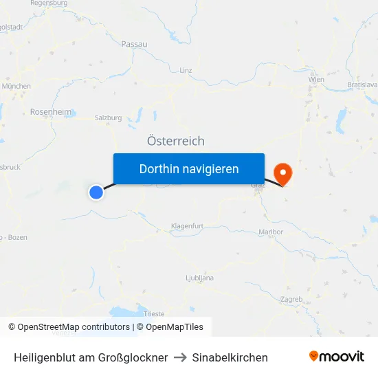 Heiligenblut am Großglockner to Sinabelkirchen map