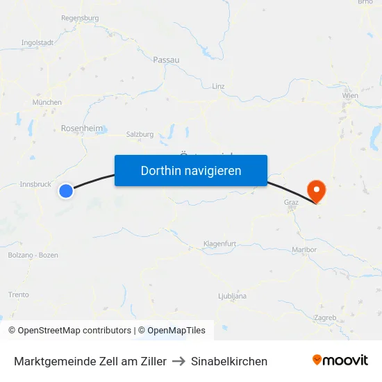 Marktgemeinde Zell am Ziller to Sinabelkirchen map
