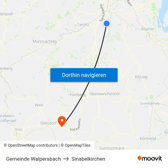 Gemeinde Walpersbach to Sinabelkirchen map