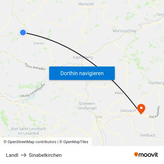 Landl to Sinabelkirchen map