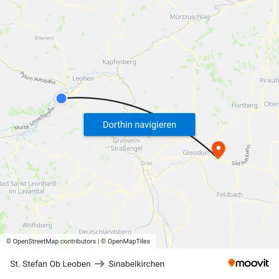 St. Stefan Ob Leoben to Sinabelkirchen map