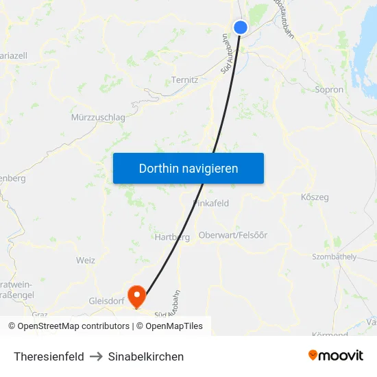 Theresienfeld to Sinabelkirchen map