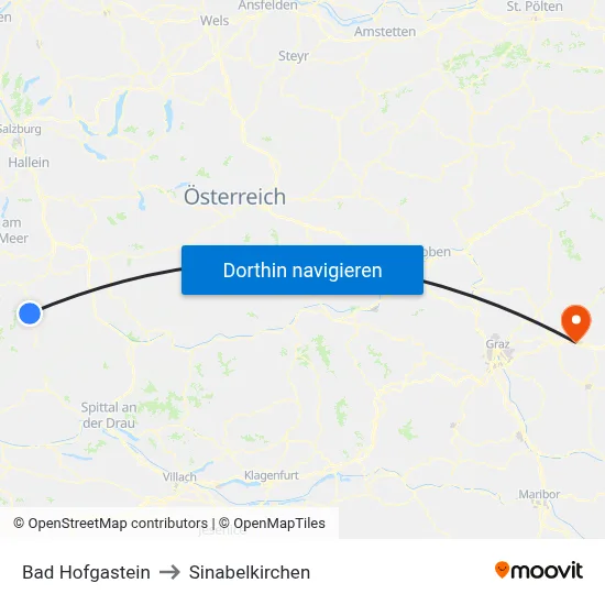 Bad Hofgastein to Sinabelkirchen map
