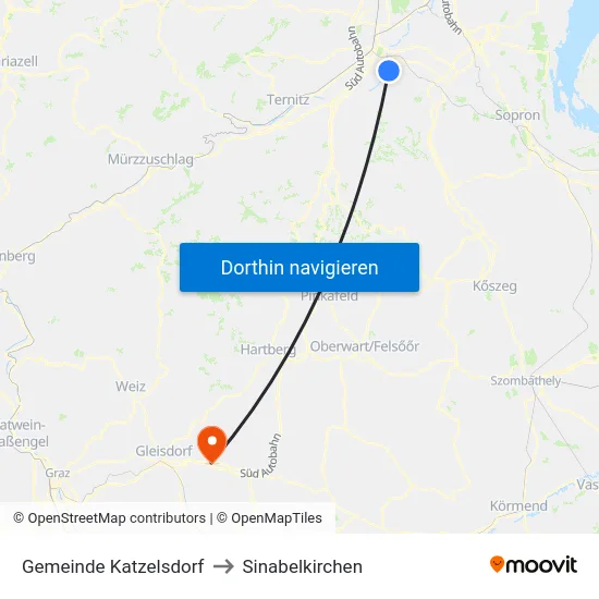Gemeinde Katzelsdorf to Sinabelkirchen map