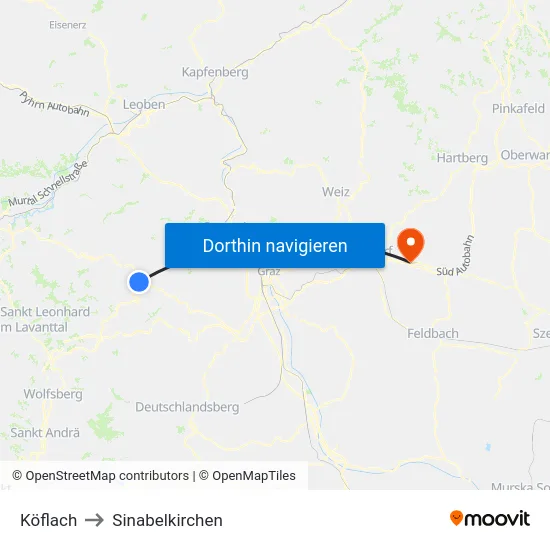 Köflach to Sinabelkirchen map