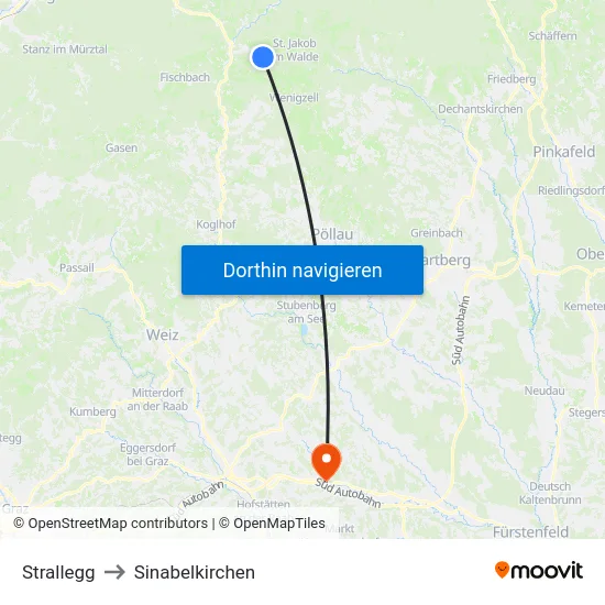 Strallegg to Sinabelkirchen map
