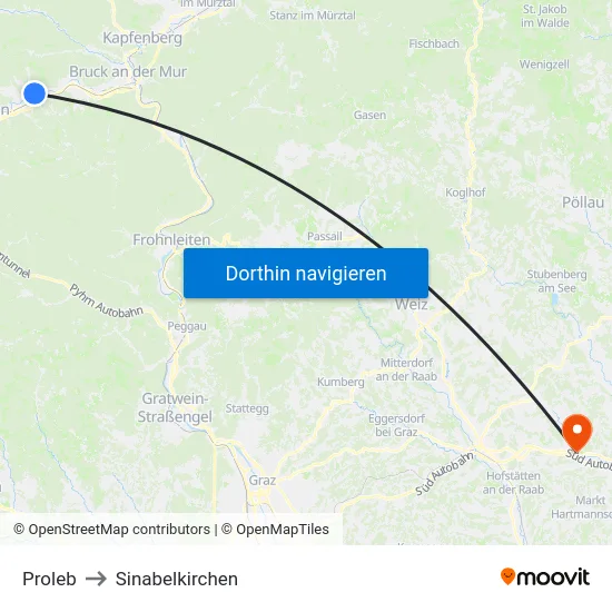 Proleb to Sinabelkirchen map