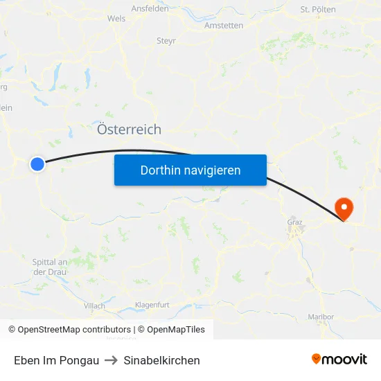 Eben Im Pongau to Sinabelkirchen map