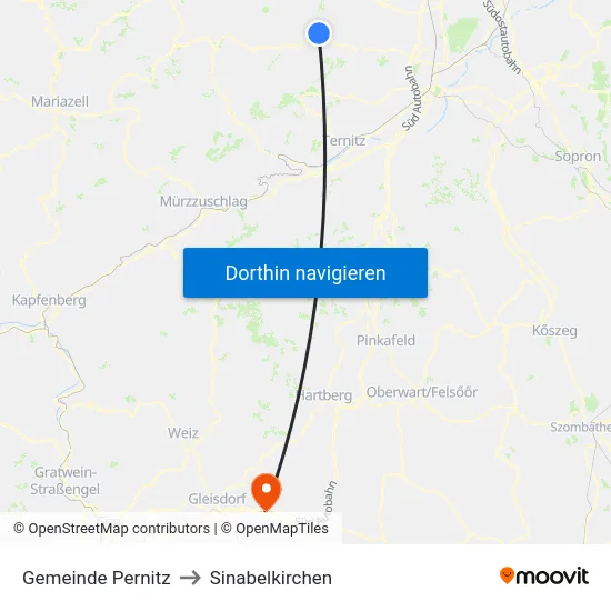 Gemeinde Pernitz to Sinabelkirchen map