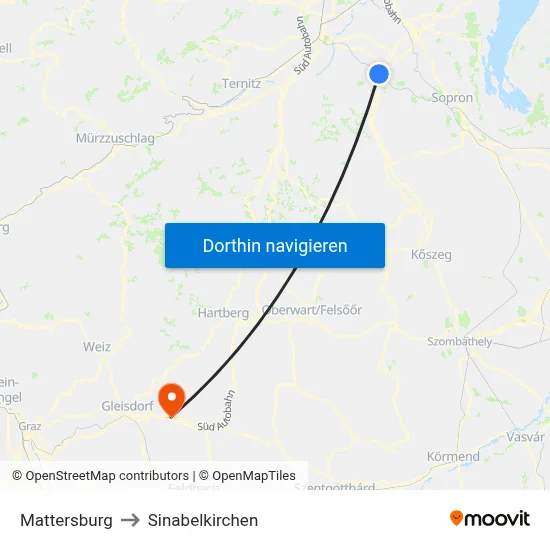 Mattersburg to Sinabelkirchen map