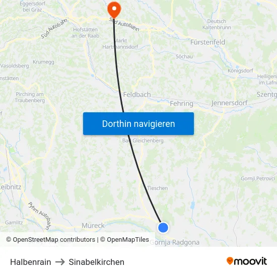 Halbenrain to Sinabelkirchen map