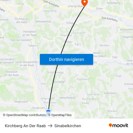 Kirchberg An Der Raab to Sinabelkirchen map
