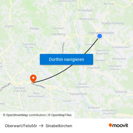 Oberwart/Felsőőr to Sinabelkirchen map