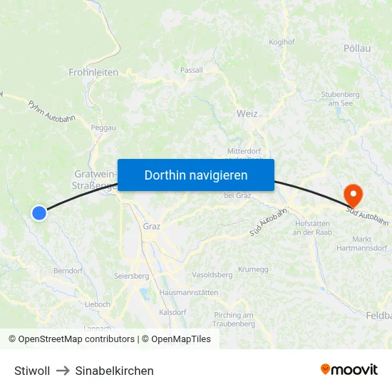 Stiwoll to Sinabelkirchen map