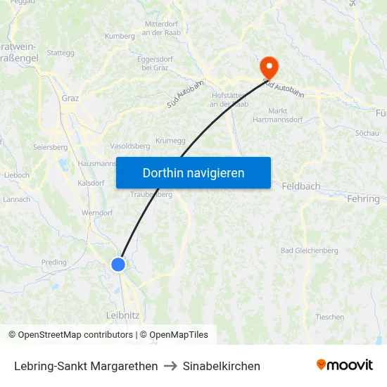 Lebring-Sankt Margarethen to Sinabelkirchen map