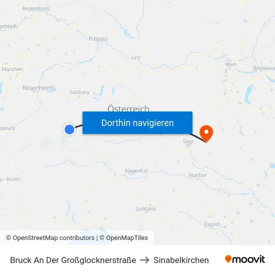 Bruck An Der Großglocknerstraße to Sinabelkirchen map