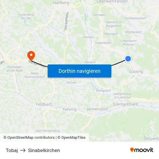 Tobaj to Sinabelkirchen map