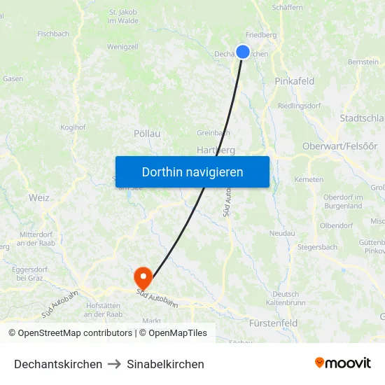 Dechantskirchen to Sinabelkirchen map