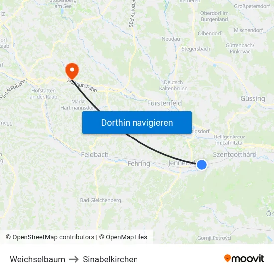 Weichselbaum to Sinabelkirchen map