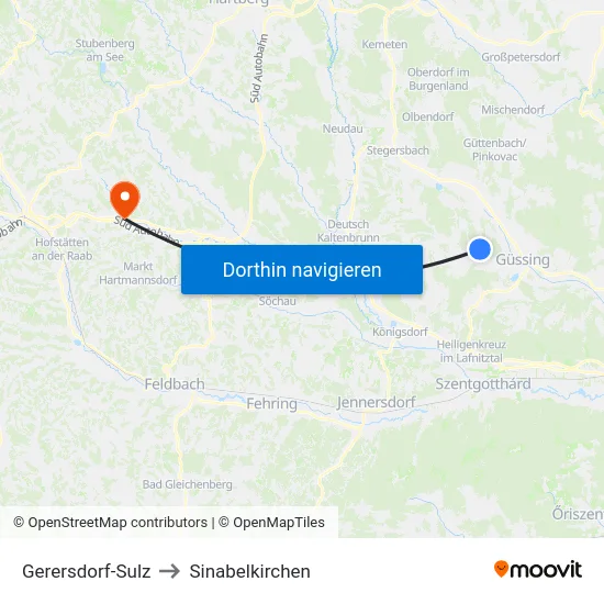 Gerersdorf-Sulz to Sinabelkirchen map