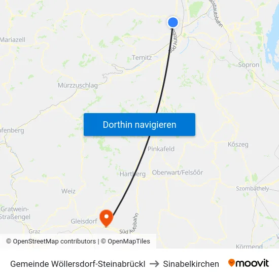 Gemeinde Wöllersdorf-Steinabrückl to Sinabelkirchen map