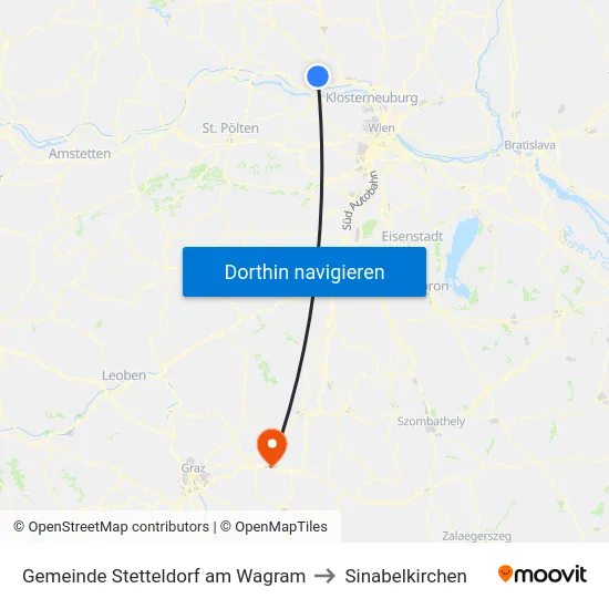 Gemeinde Stetteldorf am Wagram to Sinabelkirchen map