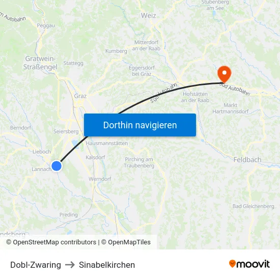 Dobl-Zwaring to Sinabelkirchen map
