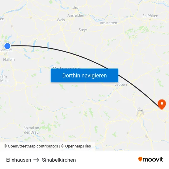 Elixhausen to Sinabelkirchen map