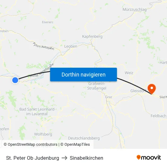 St. Peter Ob Judenburg to Sinabelkirchen map