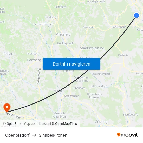 Oberloisdorf to Sinabelkirchen map