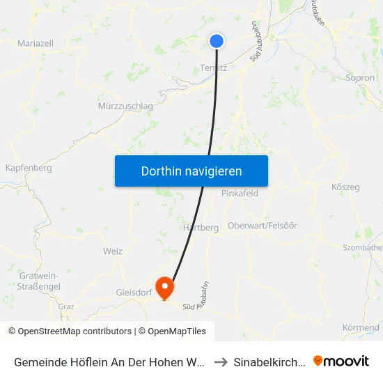 Gemeinde Höflein An Der Hohen Wand to Sinabelkirchen map
