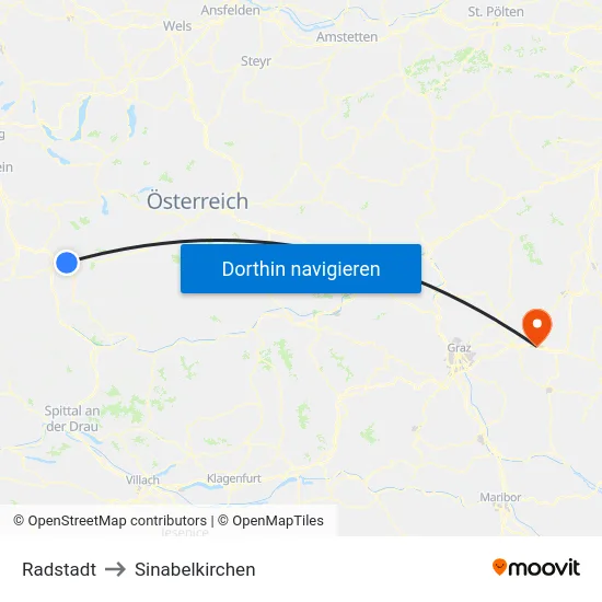 Radstadt to Sinabelkirchen map
