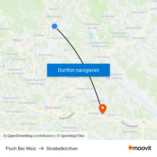 Puch Bei Weiz to Sinabelkirchen map