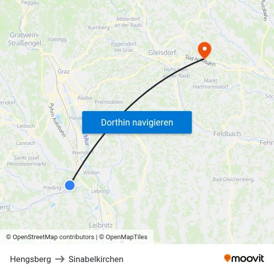 Hengsberg to Sinabelkirchen map