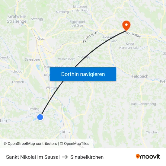 Sankt Nikolai Im Sausal to Sinabelkirchen map