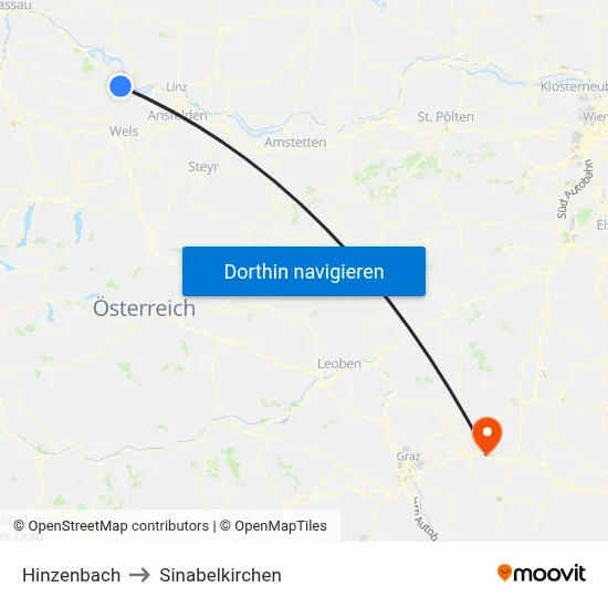 Hinzenbach to Sinabelkirchen map