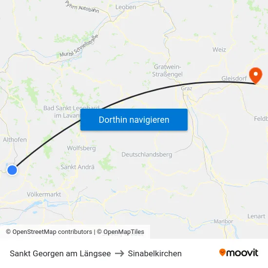 Sankt Georgen am Längsee to Sinabelkirchen map