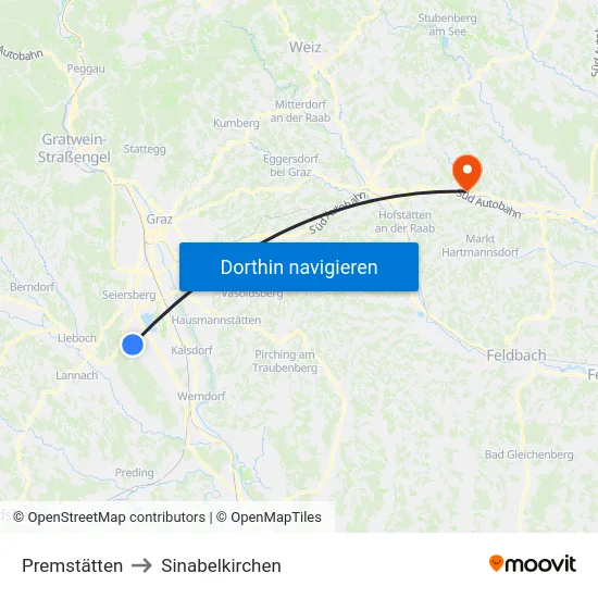 Premstätten to Sinabelkirchen map