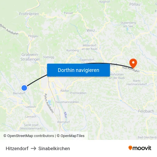 Hitzendorf to Sinabelkirchen map