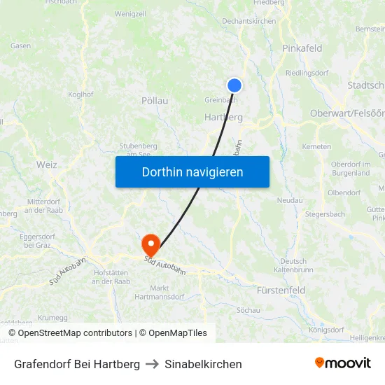Grafendorf Bei Hartberg to Sinabelkirchen map