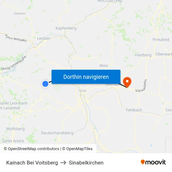 Kainach Bei Voitsberg to Sinabelkirchen map