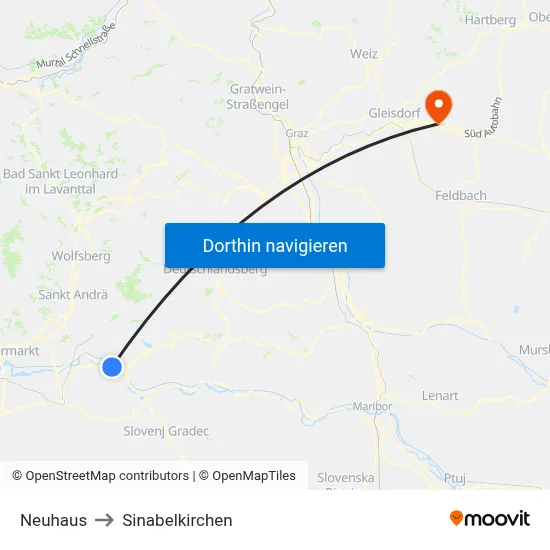 Neuhaus to Sinabelkirchen map