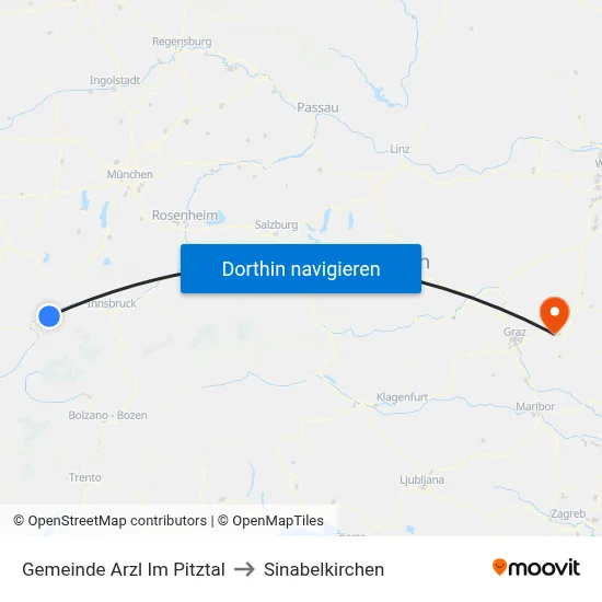 Gemeinde Arzl Im Pitztal to Sinabelkirchen map
