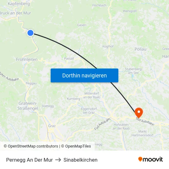 Pernegg An Der Mur to Sinabelkirchen map