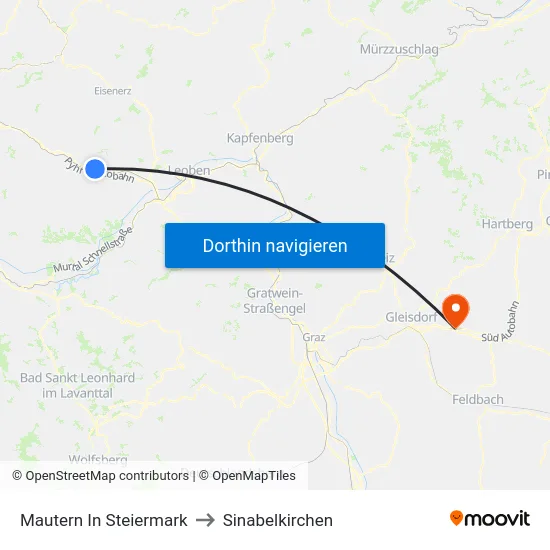 Mautern In Steiermark to Sinabelkirchen map