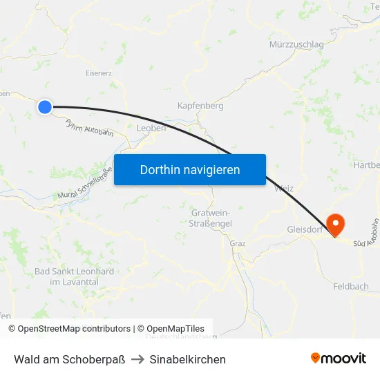 Wald am Schoberpaß to Sinabelkirchen map