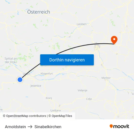 Arnoldstein to Sinabelkirchen map