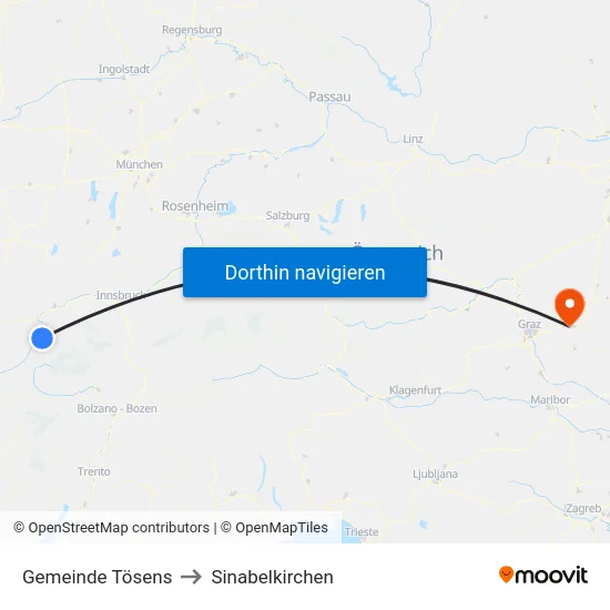 Gemeinde Tösens to Sinabelkirchen map